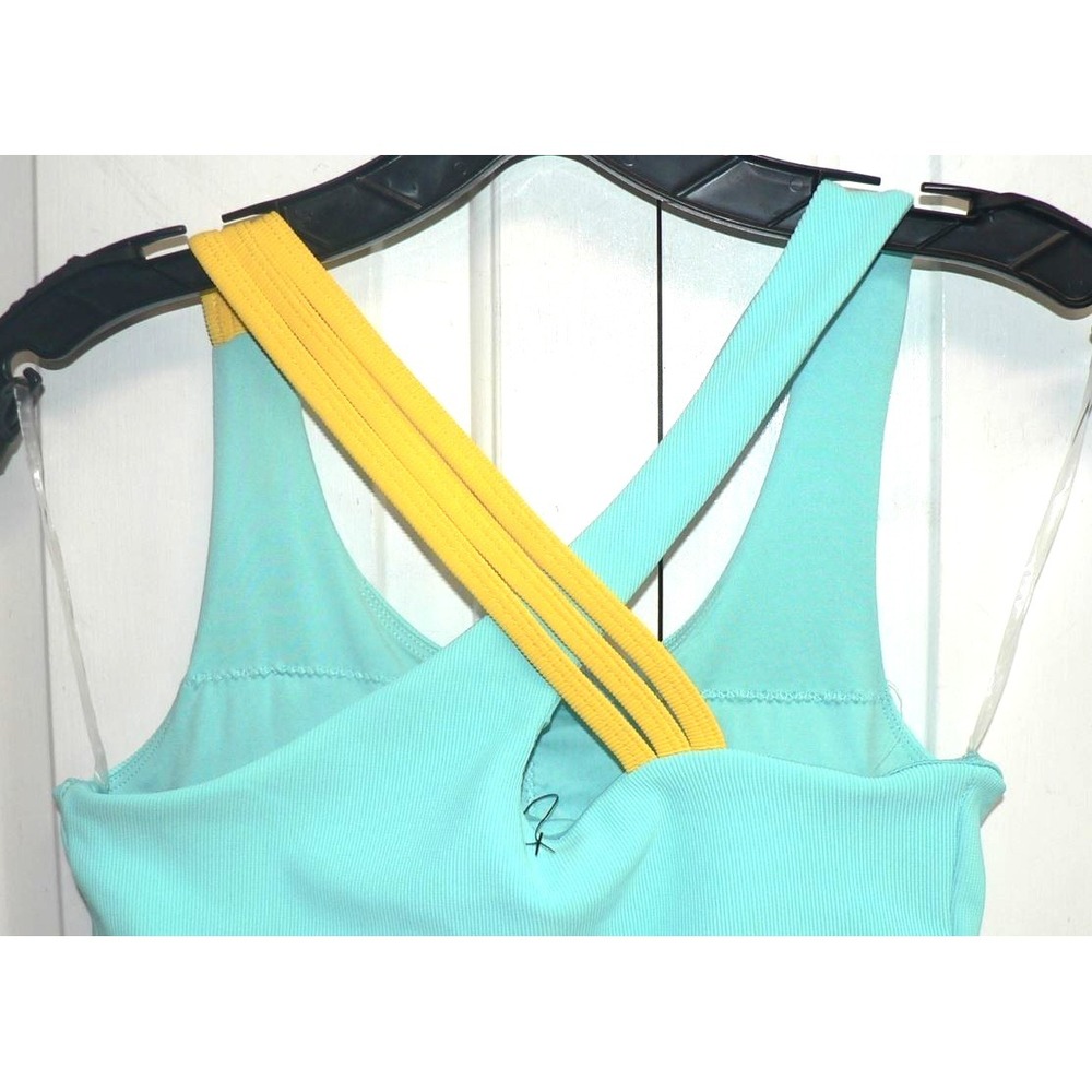 Move Theology‎ Women's Crisscross Asymmetrical Strap Sport Bra in Blue/Yellow SM - Picture 6 of 7